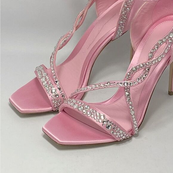 Alexander McQueen Crystal Satin Ankle-Cuff Cocktail Sandals size 37.5 - Picture 5 of 12